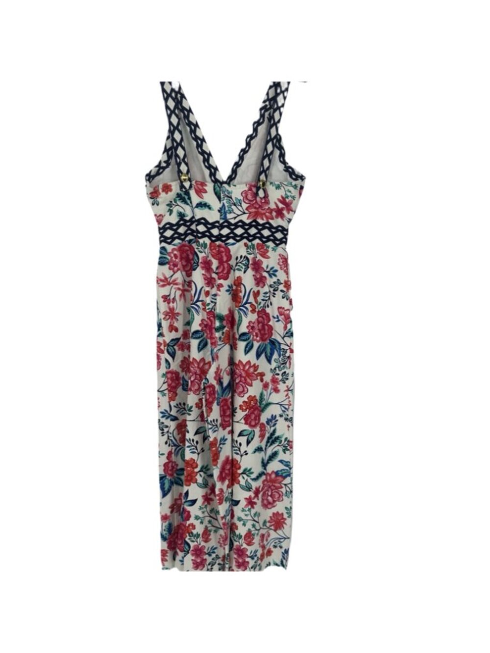 Eliza J White Floral Wide Leg Jumpsuit 8 V-Neck Cotton Blend Romper Wedding - Picture 3 of 9